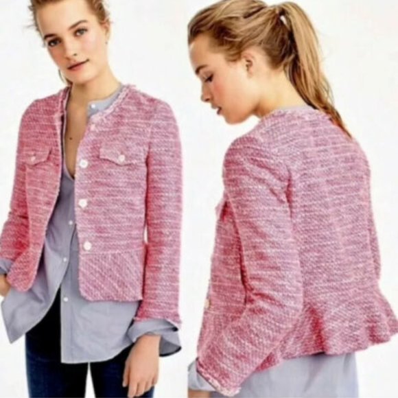 J. Crew Pink Peplum Tweed Blazer Jacket - Picture 1 of 8